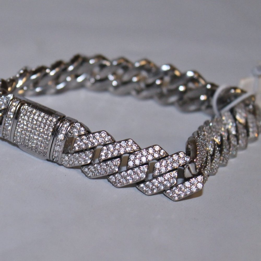 New w Tag Iced Out Bling  CZ Fancy Locking Unisex Statement Bracelet